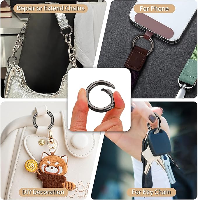Gkeygo Key Ring Clip, 4/5 Inch Keychain Rings, 8 Pack Round Carabiner Clip for Keys, Buckle, Bags, Purses - Key Chain Hooks Replacement Keychains Lanyard DIY Crafts, Gunmetal