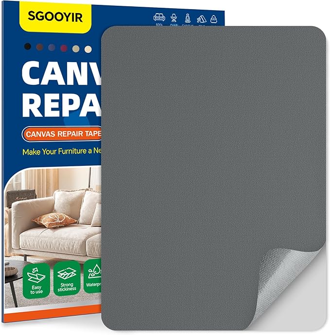 Self-Adhesive Canvas Repair Tape, 8.3" x 11" Waterproof Canvas Repair Patch, Fabric Patch Repairs Kit for Furniture, Tents, Sunbrellas, Boat Covers Awnings, Couches, Clothes, Bags Dark Gray