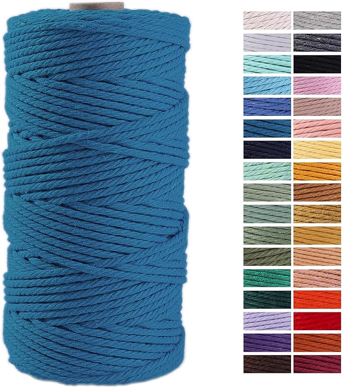 Lake Blue Macrame Cord 3mm x 109Yards,Colored Cotton Rope Craft Cord Colorful Cotton Cord Twine for Wall Hanging Plant Hangers Crafts Knitting Decorative Projects