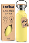 Bambaw 16 oz Insulated Water Bottle, Double Wall Stainless Steel Water Bottle with Handle, Made of High-Grade Stainless Steel, Slim, Lightweight & Easy to Carry (Yellow Beam)