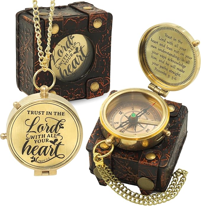 Handmade Brass Antique Compass with Leather Case – Vintage Finish Functional Pocket Navigation Tool for Travel, Hiking & Gift