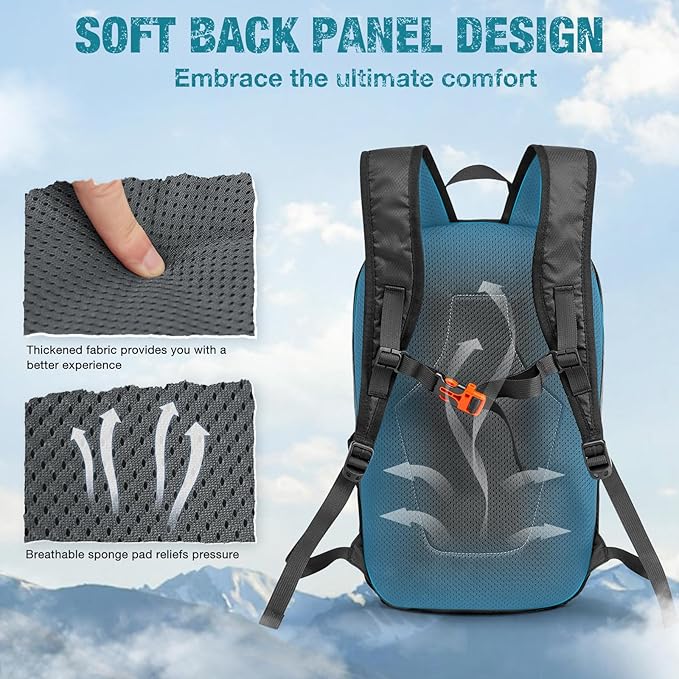 G4Free Small Hiking Backpack 20L Lightweight Foldable Packable Travel Daypack with Thickened Back Panel for Men Women (Black)