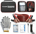 VCANENERGY Car Emergency Safety Kit Bag with Jumper Cables, Tire Pressure Gauge, Auto Vehicle Safety Road Side Assistance Kits Essentials,for Women, Men, Teen (Red)