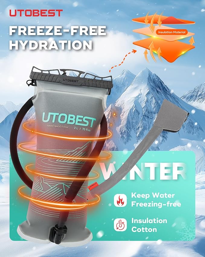 UTOBEST Insulated Water Bladder with Bite Valve Cover Keeps Water Cool or Warm for Hours, Leakproof TPU Hydration for Hiking Camping and Backpacking