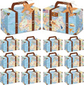 12Pcs Large Suitcase Party Favor Boxes Travel The Map Paper Treat Box with Tags Birthday Supplies Travel Theme Candy Goodie Gift Boxes for Birthday Baby Shower Wedding Adventure Party Table Decoration