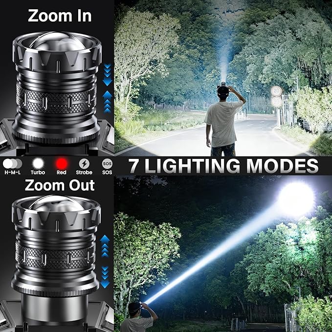 AKNEAR Rechargeable LED Headlamp, 2980 High Lumens Head Lamp with Red Light, Motion Sensor & 7 Modes & 95H Runtime, Zoomable & 90° Adjustable, IPX7 Waterproof Head Light for Adults, Outdoor