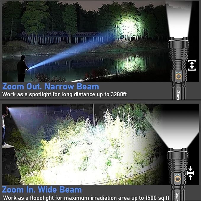 Flashlights LED High Lumens Rechargeable, Goreit 20,000 Lumens XHP70.2 Super Bright Flashlight, Flash Light Battery Powered, Powerful Handheld Flashlight with holster for Emergency Camping Hiking Gift