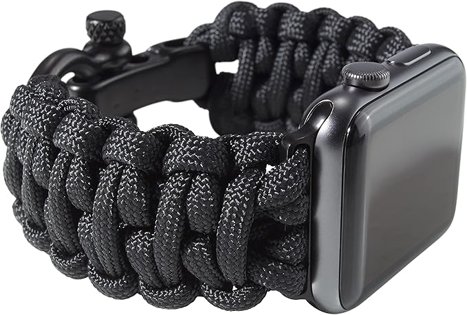 Savior Survival Gear Paracord Watch Band - Compatible with Apple Watch Band 49mm 46mm 45mm 44mm 42mm - iWatch Band Series Ultra 10 9 8 7 6 5 4 3 2 1 SE – Adjustable strap for men (Black, X-Large)