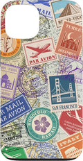 World Map Travel Passport Stamps Postage Stamp Case for iPhone 13