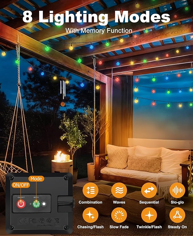 btfarm 2 Pack Solar String Lights Outdoor Waterproof, Total 98 FT 100 LED Solar Powered Patio Light, 8 Lighting Modes Crystal Globe Decor for Garden Balcony Yard Christmas Party, Multicolor