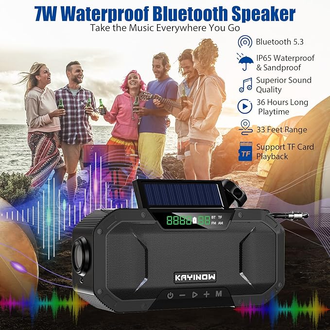 Solar Hand Crank Emergency Radio with Waterproof,Portable AM FM NOAA Weather Radio, Rechargeable 5000mAh/18500mWh Battery Power, Wind Up Flashlight Phone Charger, SOS,Survival Storm Hurricane