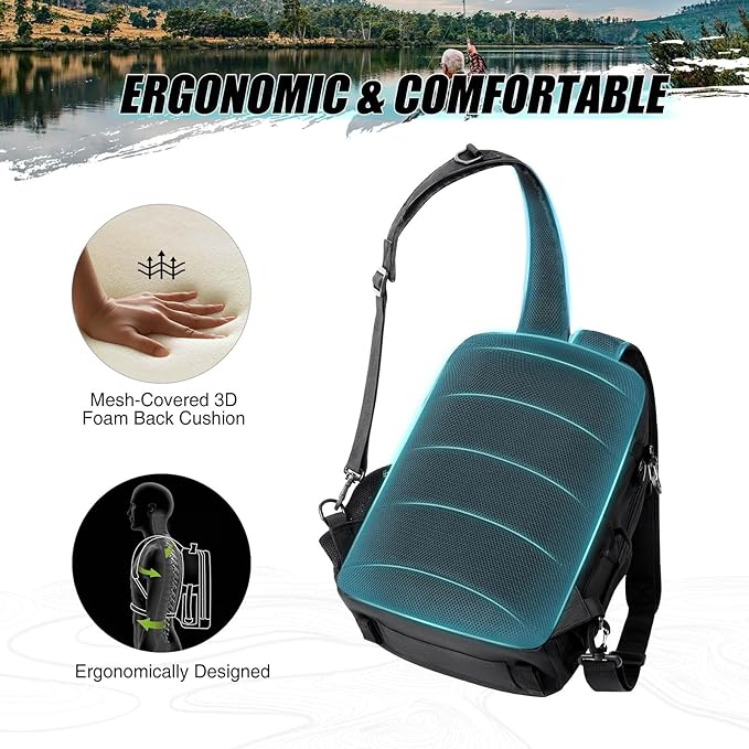 Piscifun Fishing Backpack with Rod Holder, Lightweight Sling Bag Storge Gear and Equipment