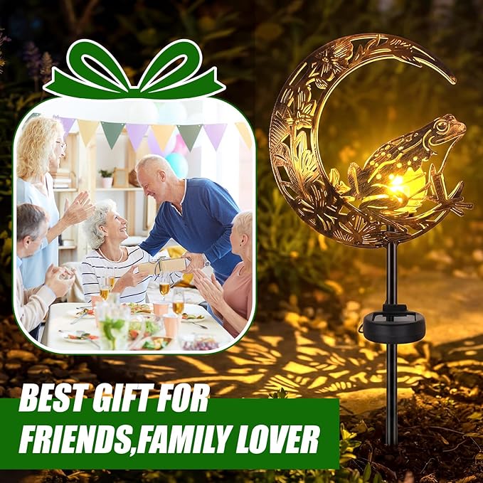 VIHOSE Solar Frog Outdoor Lights Waterproof Moon Garden Stake Lights Warm White LED Decorative Pathway Lighting for Yard, Lawn, Gifts for Mom, Women & Gardening Lovers