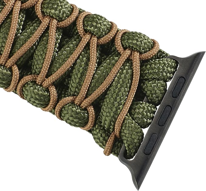 Savior Survival Gear Paracord Watch Band - Compatible with Apple Watch Band 49mm 46mm 45mm 44mm 42mm - iWatch Band Series Ultra 10 9 8 7 6 5 4 3 2 1 SE – Adjustable strap for men (Green-Brown, Large)