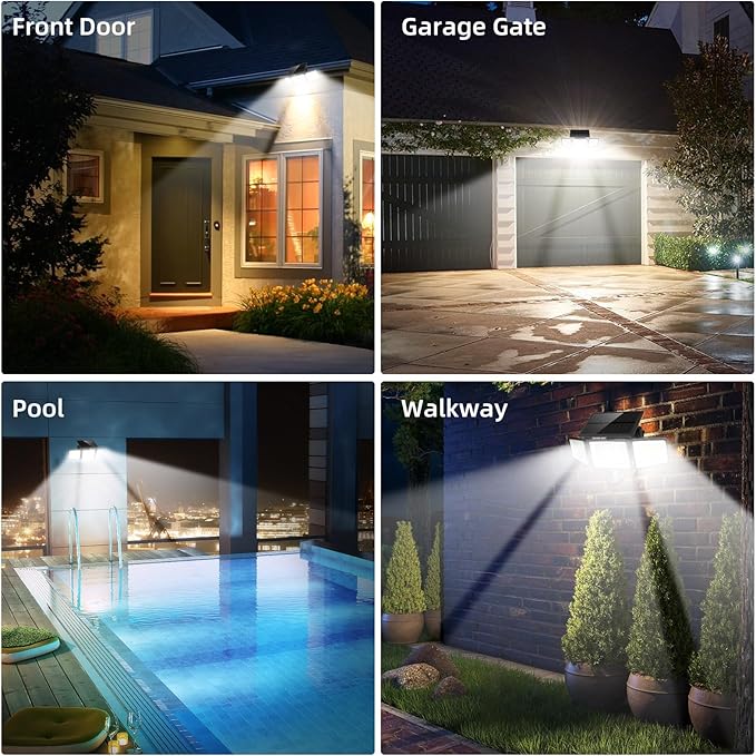 daphino 2500LM Solar Lights Outdoor with Motion Sensor,3 Head 270° Wide Angle Street Area Lights, IP65 Waterproof Security Lighting with 3 Modes(Non-Remote,2 Pcs)