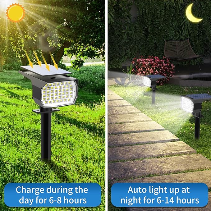 Tadyreal Solar Spot Lights Outdoor 6 Pack, [46 LED/3 Modes] Solar Landscape Spotlights Waterproof, 2-in-1 Auto On/Off Solar Powered Lights for Outside Yard Garden Wall Pathway(Cool White)