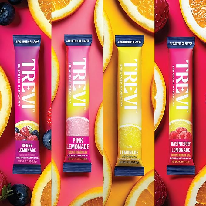TREVI™ Everyday Sugar Free Electrolytes - Essential Drink Mix Hydration Powder Packets - 28 Count - Lemonade Variety Pack - Lemonade, Pink Lemonade, Raspberry Lemonade, Berry Lemonade