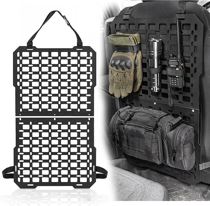 Tactical Rigid MOLLE Panel - Seat Back Organizer for Trucks, SUVs & Cars, Heavy-Duty Aluminum Alloy Metal MOLLE Mount Universal Tactical Seat Organizer for Overlanding Gear Storage