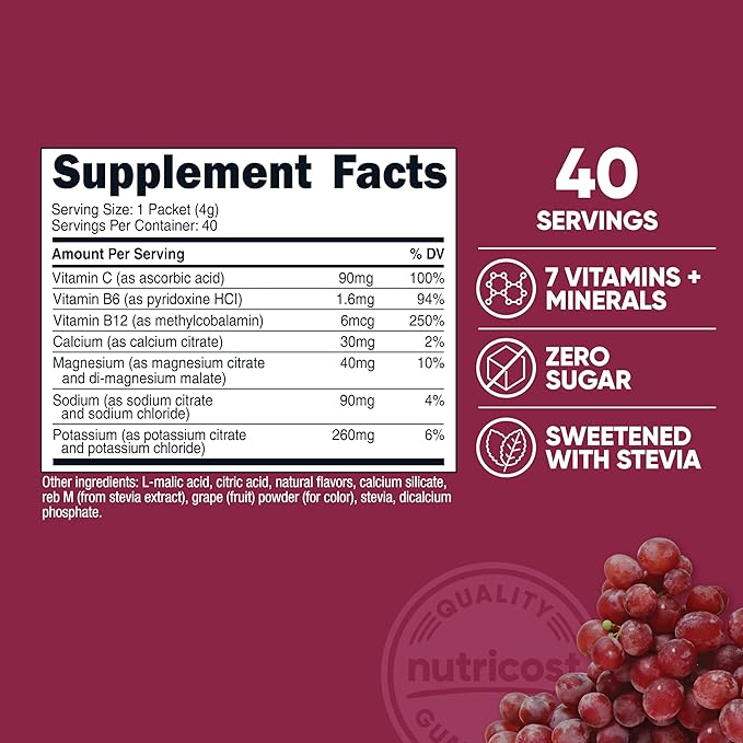 Nutricost Electrolytes Complex, Grape Flavored, 40 Stickpacks - Advanced Hydration Complex