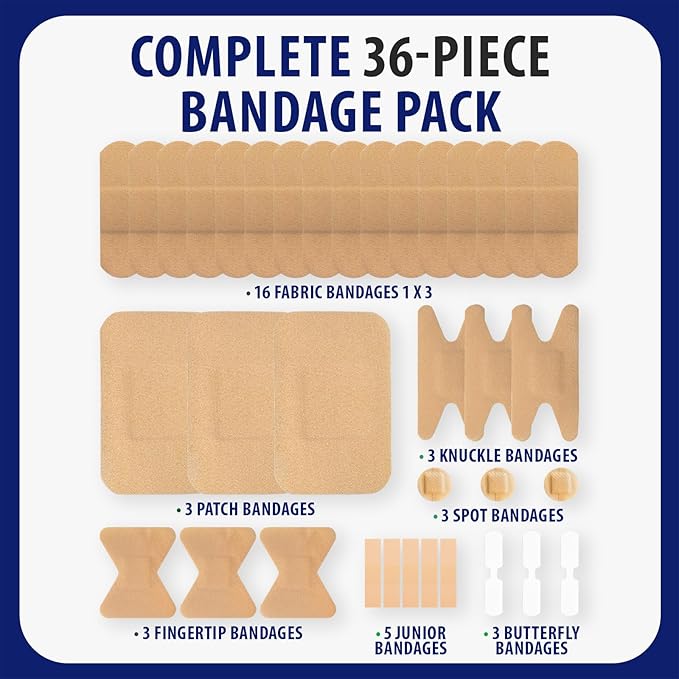 MFASCO First Aid Kit Bandage Refill Pack - Comprehensive Assorted Fabric Bandaids - Small Bandaids for On-the-Go - Reliable First Aid