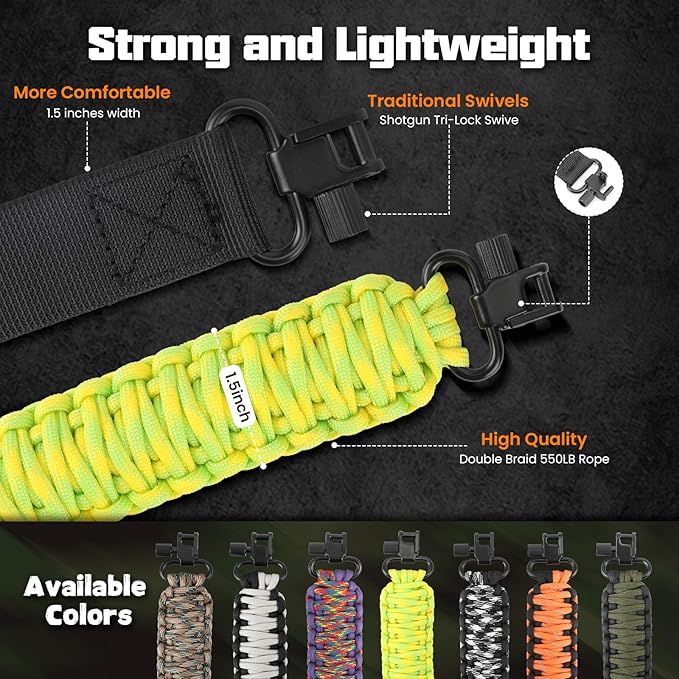 Double Braide 550LB Shotgun Sling 2 Point Paracord Rifle Sling,Non-Slip Traditional Adjustable Gun Sling for Hunting Shooting Camping