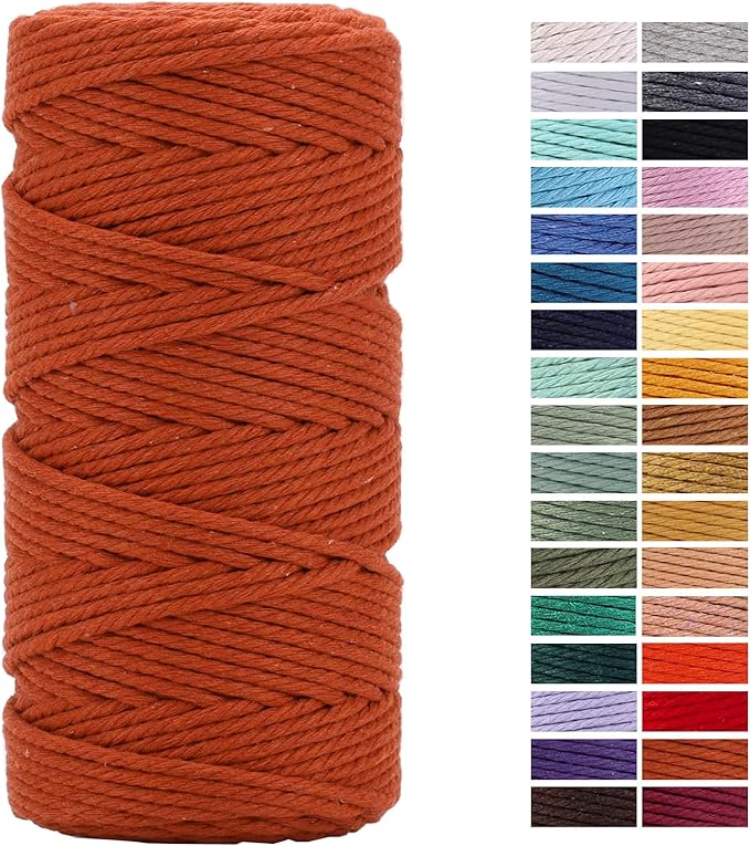 Rust Red Macrame Cord 3mm x 109Yards,Colored Cotton Rope Craft Cord Colorful Cotton Cord Twine for Wall Hanging Plant Hangers Crafts Knitting Decorative Projects