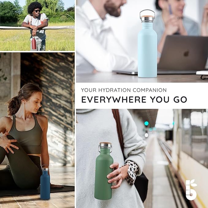 Bambaw Stainless Steel Water Bottle, 750 ml, Blue Sports Bottle, Non-Insulated Water Bottle, 750 ml Stainless Steel Bottle, Reusable Bottle, BPA-Free Flask – Sapphire Blue
