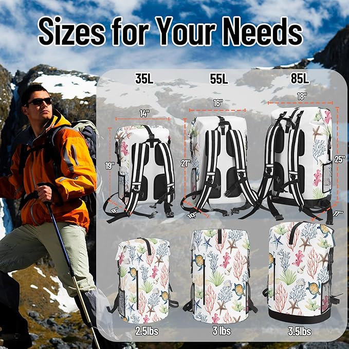 Waterproof Dry Bag Heavy Duty Marine Dry Bags for Kayaking Hiking Sea Turtle Coral Nautical Starfish Backpack Roll-Top Closure Bag - Backpack Waterproof Phone Case 35L/55L/85L