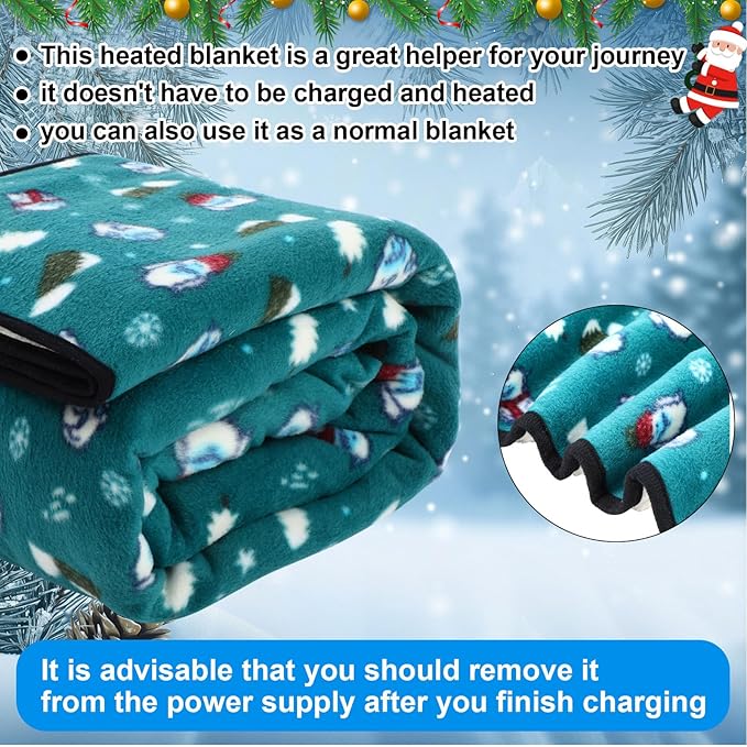 Riakrum 12V Car Heated Blanket for Cold with 2 or 3 Heating Levels 58 x 43 Emergency Winter Adjustable Temperature Electric Blanket Throw Gift Plugs in Car RV Truck SUV(Fresh Color,Snowman)