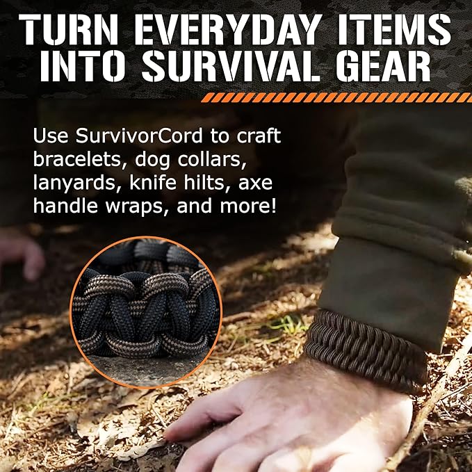Titan Survival Patented Paracord 550-25ft, 100ft, 500ft & Color Options - 620LB Strength Survival Paracord Military Spec with 3 Strands - Heavy Duty Hank Cord for Camping & Outdoors with Firestarter