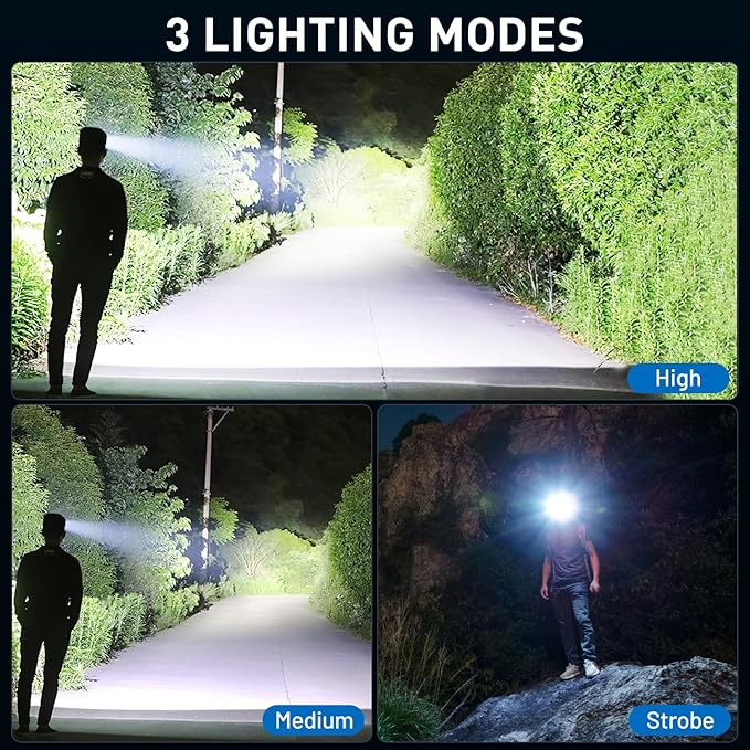 crazybrace Rechargeable Led Headlamp 2Pack, 99000 Lumen Super Bright Head Lamp with 3 Modes & 90° Adjustable, Brightest Headlamp 30H Long Runtime, Powerful Waterproof Headlamps for Adults Camping