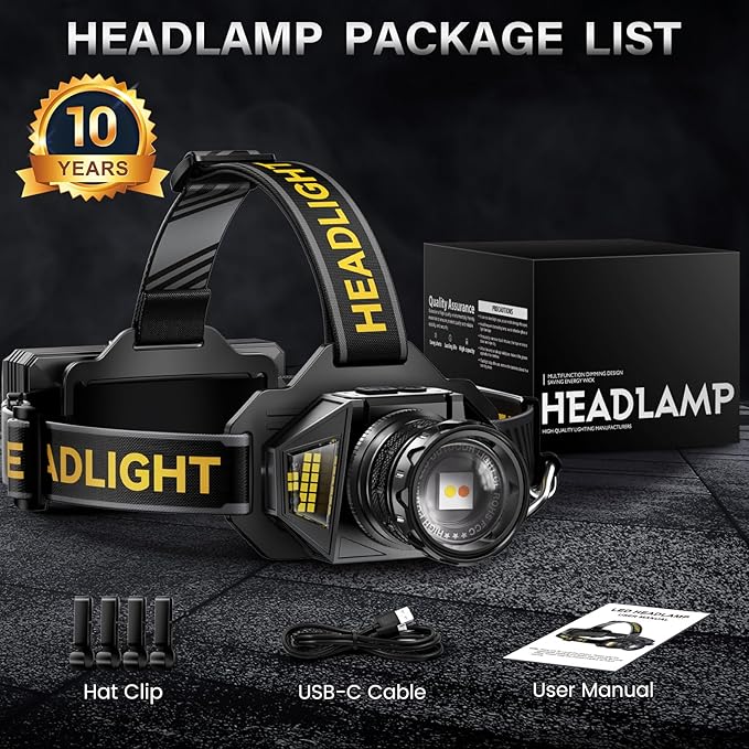 AKNEAR Rechargeable LED Headlamp, 2980 High Lumens Head Lamp with Red Light, Motion Sensor & 7 Modes & 95H Runtime, Zoomable & 90° Adjustable, IPX7 Waterproof Head Light for Adults, Outdoor