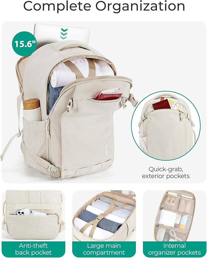 BAGSMART Travel Backpack Women, 15.6 Inch Carry On Backpack Flight Approved, TSA Approved Personal Item Travel Bag, Water Resistant Weekender Bag Luggage Daypack, Pistachio