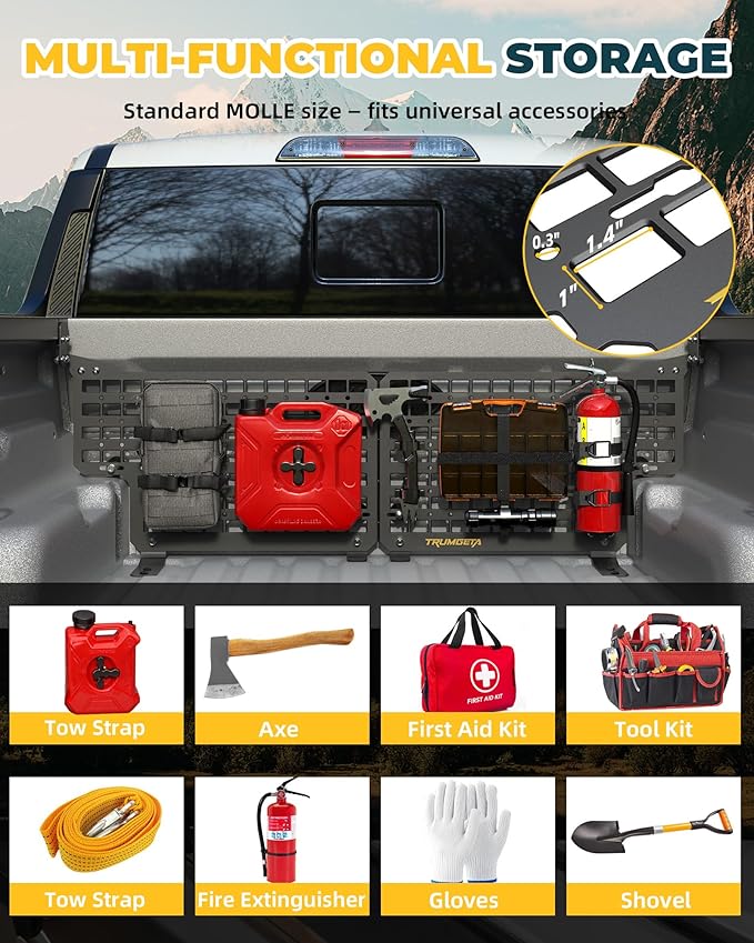 Trumgeta Aluminum Front Bed MOLLE Panel Fit for 2022–2026 Ford Maverick, No-Drill Installation, Heavy-Duty Truck Bed Organizer Storage Rack System for Tools and Outdoor Gear