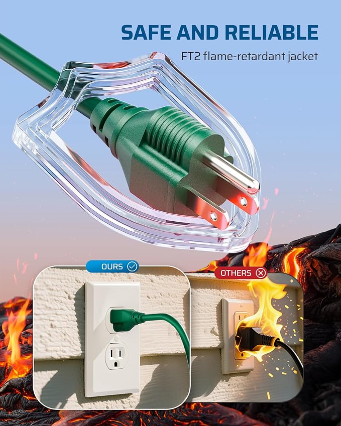 DEWENWILS 2-Pack Extension Cord 3 Ft, Indoor Use, 16/3 AWG SJTW, Durable & Waterproof, 3 Prong Extension Cord for Lighting, 13A 125V, ETL Listed, Green