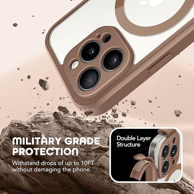 TIESZEN for iPhone 15 Pro Max Case, Compatible with MagSafe, Built-in Privacy Screen Protector and Camera Protection, Anti Spy Full Body Dustproof Shockproof Hard Phone Case 6.7", Brown
