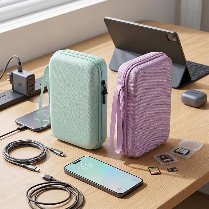 Hard Travel Electronic Organizer Case for MacBook Power Adapter Chargers Cables Power Bank Apple Magic Mouse Apple Pencil USB Flash Disk SD Card Hard Drive Shockproof Accessories Carrying Bag, Green