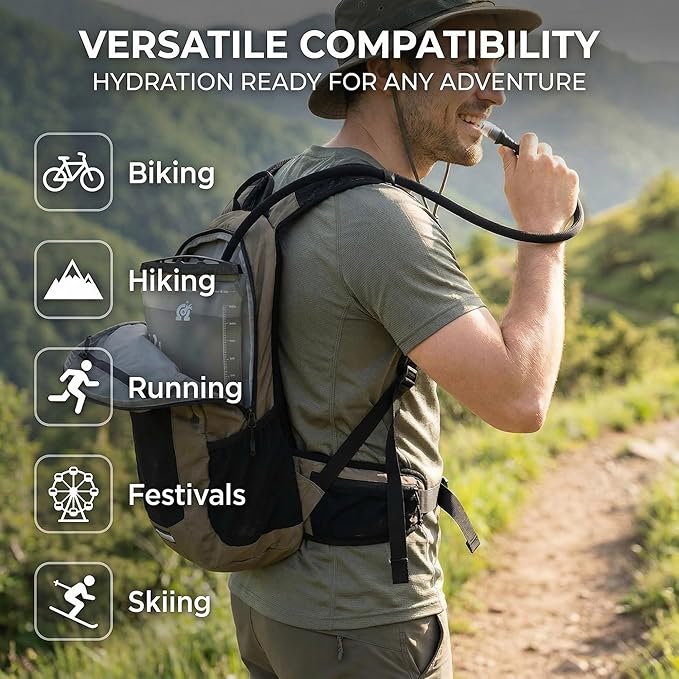 GLANC Hydration Bladder - 2L Water Bladder with Cleaning Kit for Outdoor Hiking Backpack, BPA Free Leakproof Water Reservoir for Hydration Pack, Insulated Hose & High Flow Bite Valve