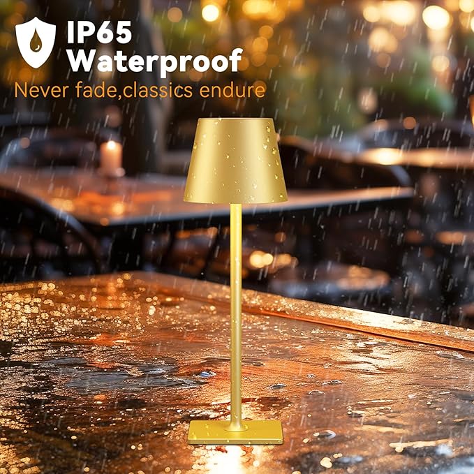Yogaret 4 Pack Gold Rechargeable Led Cordless Table Lamps,Cordless Lamp with 6000mAh Battery Operated,Wireless Lamp for Restaurant Home Dinner Dining Kitchen Outdoor Patio,Waterproof & Portable