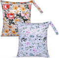 2 Pcs Wet Dry Bags for Baby Cloth Diapers,Washable Travel Bags,Beach,Pool,Gym Bag for Swimsuits or Wet Clothes with 2 Pockets-Floral