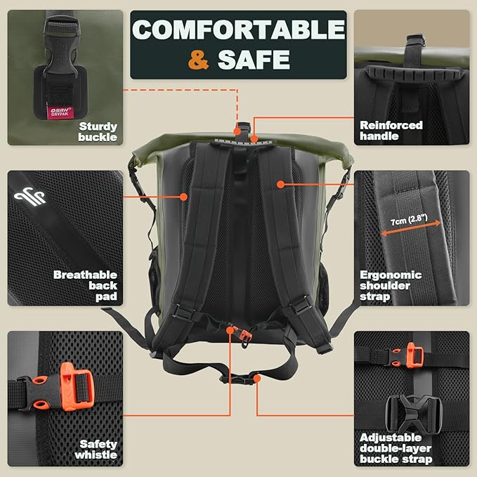 OSAH DRYPAK Waterproof Backpack Dry Bag 35L/55L/85L – Heavy Duty Roll-Top Hiking Backpack for Travel, Kayaking, Boating, Camping, Rafting and Fishing