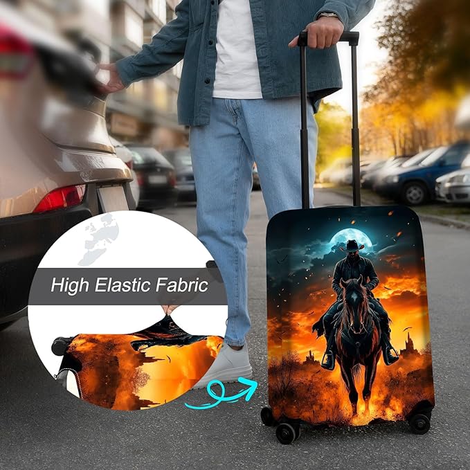 Luggage Cover Protector for 22-24 Inch Suitcases, TSA Approved Elastic Travel Suitcase Covers, Anti-Scratch Washable Luggage Sleeve for Carry On & Checked Bags, Man Riding Horse