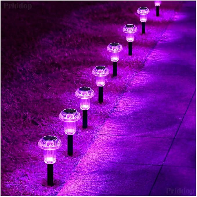 Priddop Solar Lights Outdoor Pathway Waterproof 8 Pack Purple LED Acrylic Mushroom Decorative Garden Lights for Yard Landscape Patio Outside Decorations