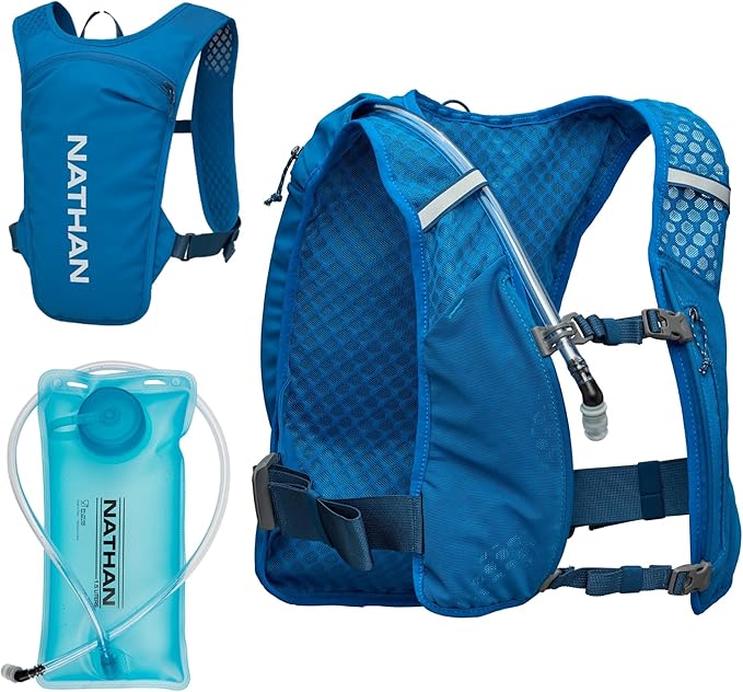 Nathan QuickStart Hydration Pack Vest with Bladder or flasks, Storage Pockets, Breathable Moisture-Wicking Fabric, Adjustable Straps for Running, Hiking, Walking, Marathons, Obstacle Races
