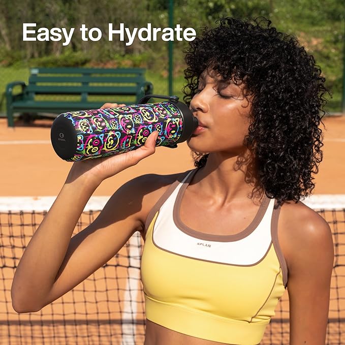 ENCOOL Insulated Water Bottle with Straw Stainless Steel Water Bottle, Leak-Proof, BPA-Free, Double Wall Vacuum Keeps Cold for 24 Hours for Sports, Travel, School (26 oz, Neon Smiley)