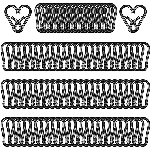 100 Pack 1.57" Heavy Duty Carabiner Clips, M4 Black Galvanized Steel Spring Snap Hooks, Rust-Resistant Keychain Clips for Hammock, Camping, Hiking, Fishing, Swing Set