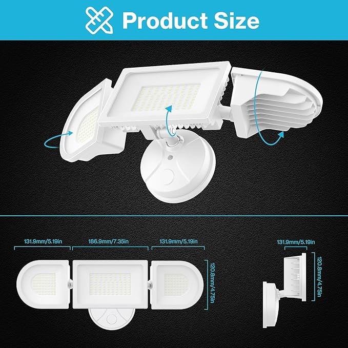 Olafus 130W Flood Lights Outdoor, 13000LM Super Bright LED Flood Light, IP65 Waterprooof Outdoor Flood Light Fixture, 3 Adjustable Heads, 6500K Exterior Security Lights for Yard, Garage, White