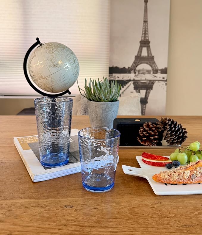 KLIFA- NICE- 14.7 & 20 ounce, Set of 8, Acrylic Tumbler & Highball Drinking Glasses Cups, BPA-Free, Stackable Plastic Drinkware, Dishwasher Safe, Blue