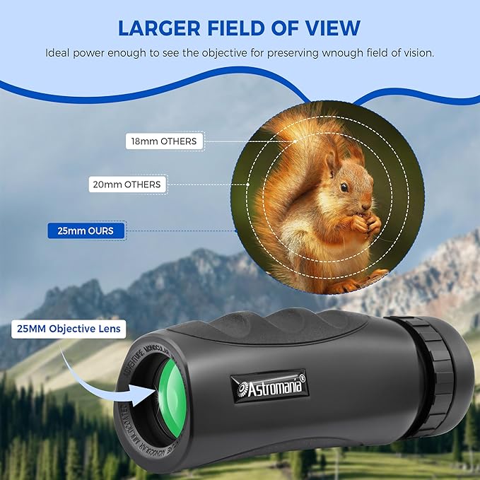 Astromania 10x25 Monocular for Adults, Compact Outdoor Accessory with Multi-Coated Optics BAK7 Prism & Twist-Up Eyecup, Waterproof & Fogproof Ideal for Bird Watching Hunting Sport and Wildlife Viewing