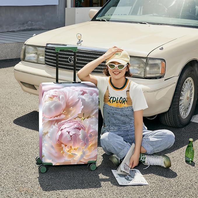 ANNA QUEEN Pink Peony Flower Luggage Cover,Stretchable Suitcase Protector Sleeve,Fit for 32-34 Inch Checked Baggage,Water Resistant & Durable Luggage Protector